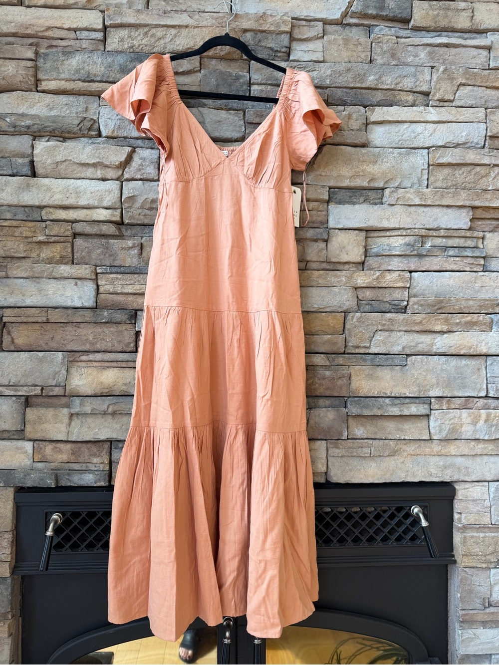 Billabong Peach V-Neck Tiered Maxi Dress